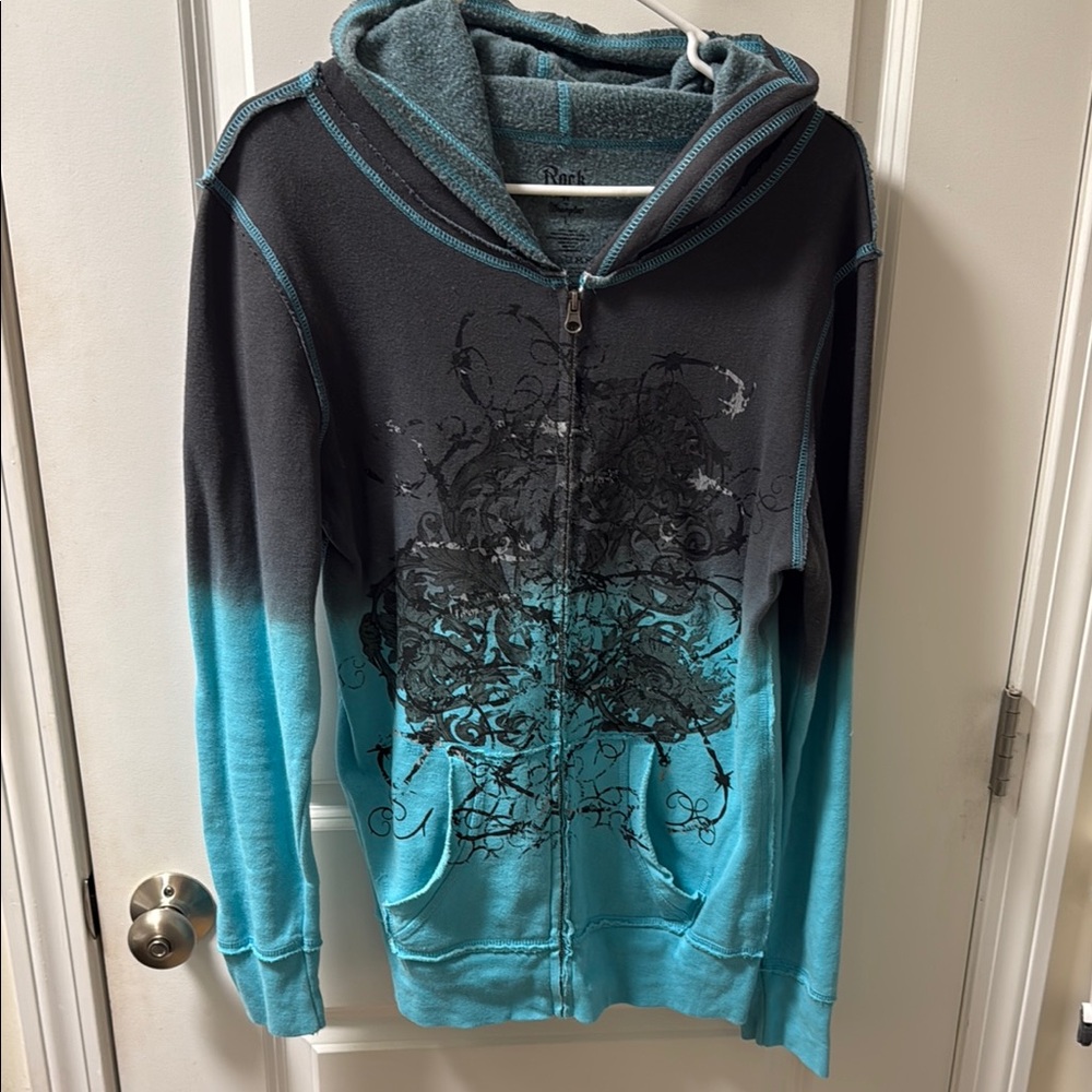 Women's Blue and Gray Full Zip Hoodie